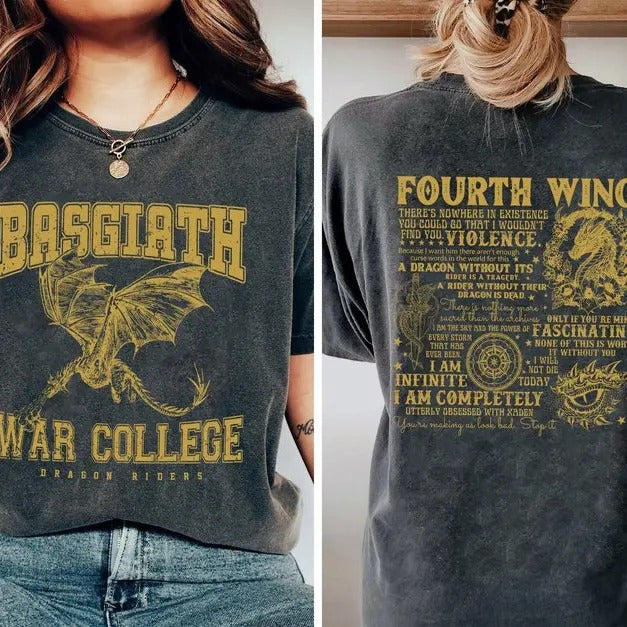 Fourth Wing Shirt, Basgiath War College Shirt, Basgiath War College Gift, Fourth Wing Shirt, Dragon Rjder Shirt, Bookish Shirt