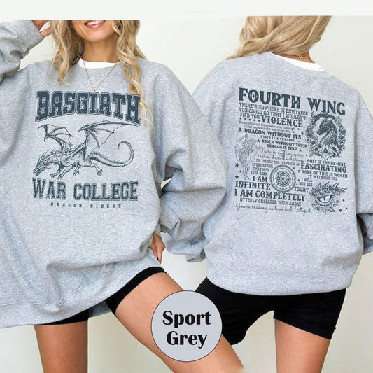 Fourth Wing Sweatshirt, Basgiath War College, Dragon Rider, Rebecca Yarros, Violet Sorrengail, Xaden Riorson, Riders Quadrant, Fantasy Reader, Bookish Shirtstyle{n002}3