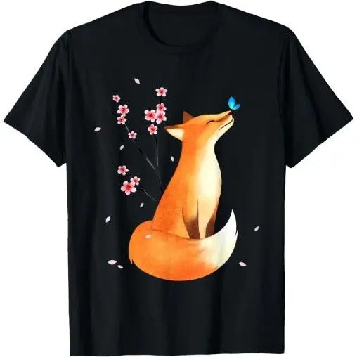 Fox Japanese Cherry Blossom Flower Vintage Gift T-Shirt Made in USA Hoodie, Sweatshirt | DripVista.com