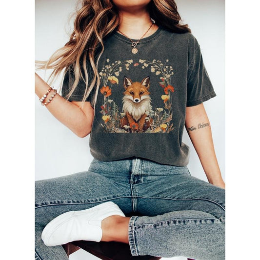 Fox Witchy Cottagecore T Shirt Hoodie Sweater Goblincore Shirt Whimsigoth T-shirt Floral Fox Fairycore Dark Academia Tee Green Witch Woodland Animal Boho