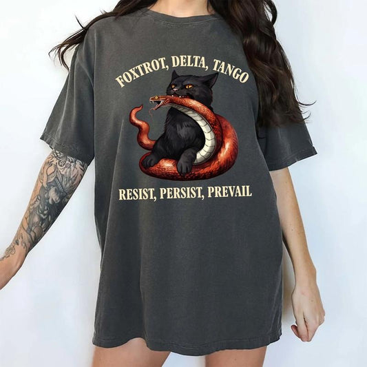 Foxtrot Delta Tango Comfort Colors Shirt, Resist Persist Prevail T-shirt, Subtle FDT Graphic Tee, Feminist Clothing, Gothic Rage Black Cat Outfits