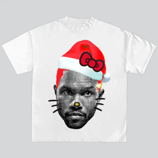 Frank Oc Red Kitty Santa Hat Graphic T-Shirt Oceann Blond Santa Merry Christmas