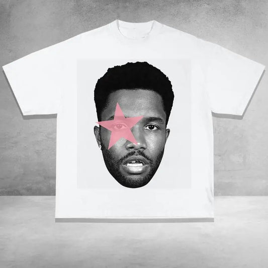 Frank Pink Star Rap Graphic Tee Shirt - Casual Cotton Tee with Red Star Design, Classic Style for Men