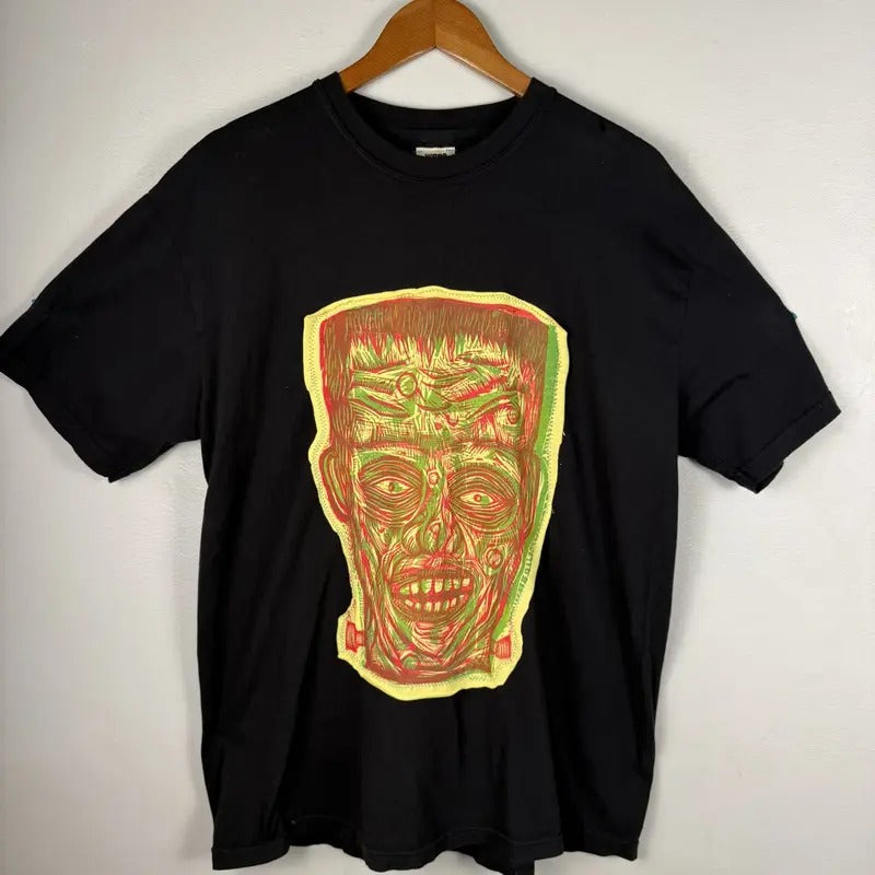 Frankenstein  Hand printed Woodcut Appliqued T Shirt Cotton Menswear apparel graphic  tees