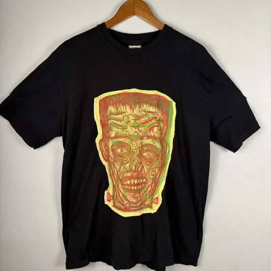 Frankenstein  Hand printed Woodcut Appliqued T Shirt Cotton Menswear apparel graphic  tees
