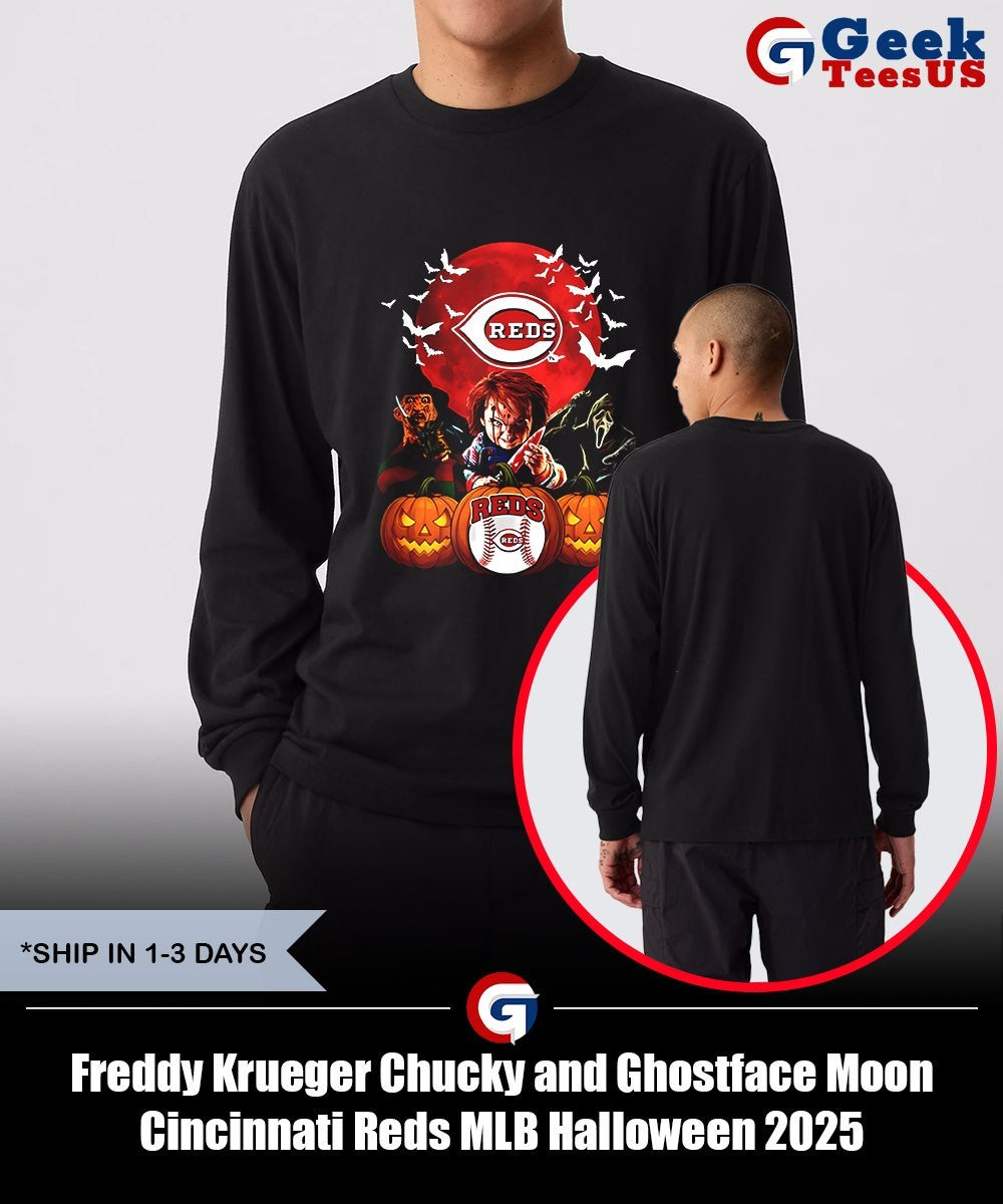 Freddy Krueger Chucky and Ghostface Moon Cincinnati Reds MLB Halloween 2025 shirt