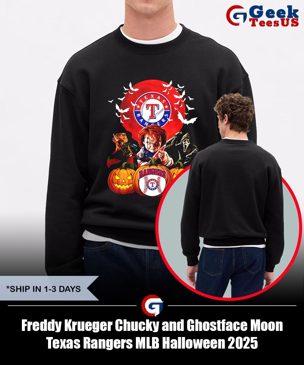 Freddy Krueger Chucky and Ghostface Moon Texas Rangers MLB Halloween 2025 shirt
