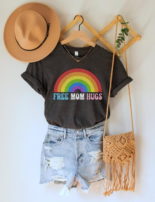Free Mom Hugs Shirt, Pride Month TShirt, LGBTQ Mom T-Shirt, LGBT Ally Clothing, Protect Trans Kids Top, Rainbow Pride Tee, Gay Rights Gift