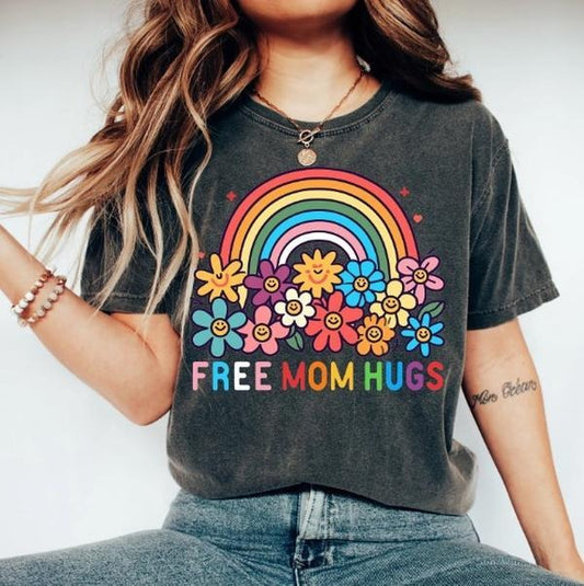 Free Mom Hugs T-Shirt, Proud Mom Apparel, Rainbow Gay Pride T-Shirt, Lgbtq Proud Parent Shirt, Equality Gifts, Rainbow Heart Shirt