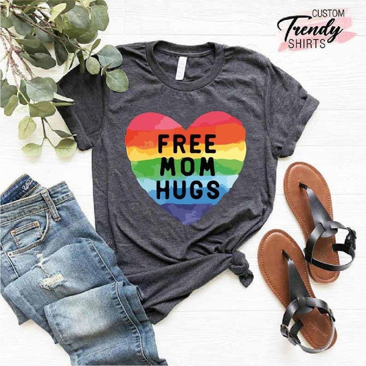 Free Mom Hugs T-Shirt, Proud Mom Apparel, Rainbow Gay Pride T-Shirt, Lgbtq Proud Parent Shirt, Equality Gifts, Rainbow Heart Shirt,Proud Tee style 03