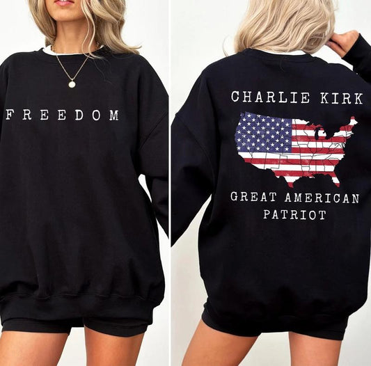 Freedom Charlie Kirk 2 Sided Sweatshirt, Prayers Up for Charlie Shirt, Human Rights Shirt, His Blooded Shirt Said One Word Freedom