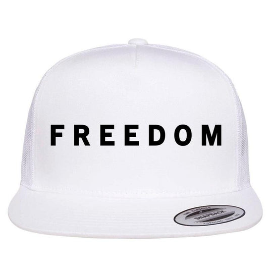 Freedom Charlie Kirk Patriotic Faith Political Awareness USA Christian Faith Flat Bill Trucker Hat White Mesh Snapback