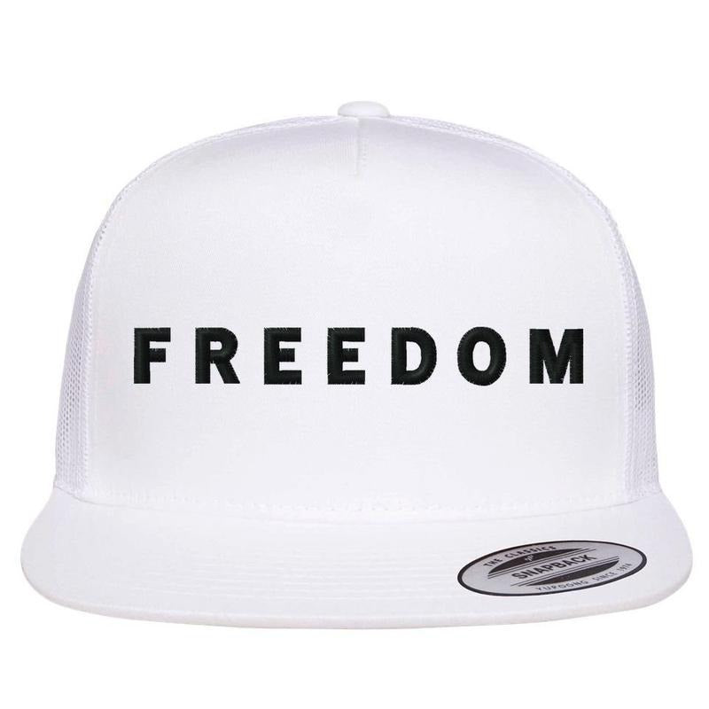 Freedom Charlie Kirk Patriotic Faith USA Christian Embroidery Embroidered Flat Bill Trucker Hat