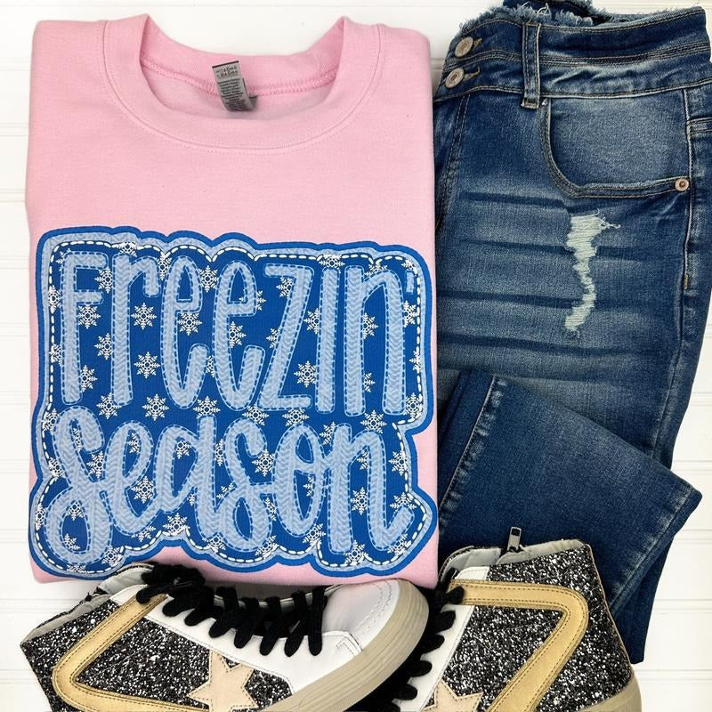 Freezin' Season FAUX Embroidery Gildan Sweatshirt 'NLB'