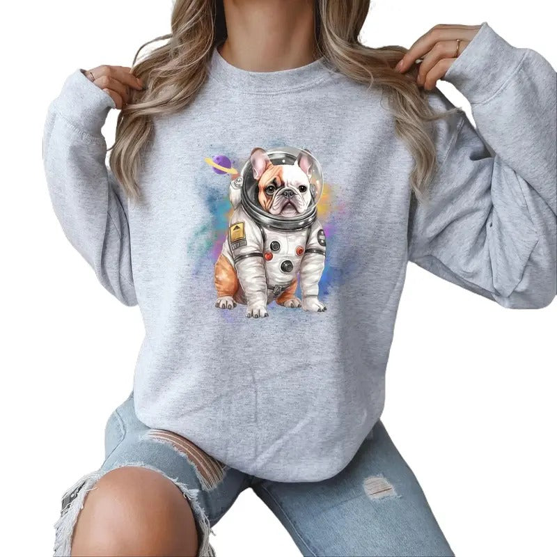 French Bulldog Astronaut Crewneck Sweatshirt T-Shirts, Hoodie | DripVista.com