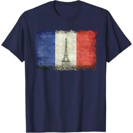 French Flag Vintage Postcard Style with Eiffel tower T-Shirt Made in USA Hoodie, Sweatshirt | DripVista.com