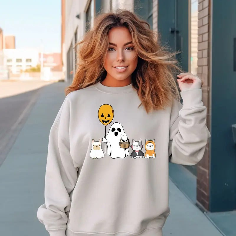 Frenchie Ghost Crewneck Sweatshirt T-Shirts, Hoodie | DripVista.com