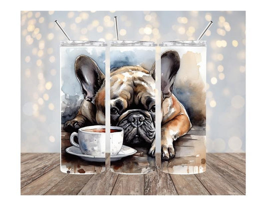 Frenchie with Coffee 20oz Stainless steel tumbler