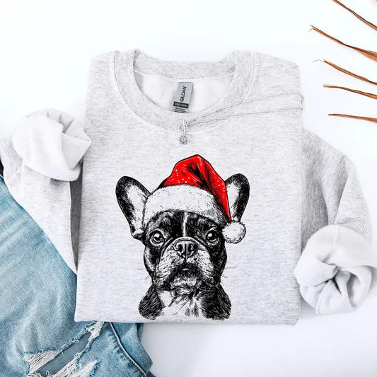 Frenchie, Santa, French Bulldog, Christmas, Dog Lover, Pet Sweatshirt, Crew Neck, Women's, Crewneck