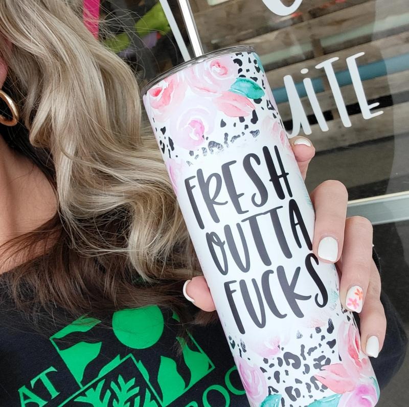 Fresh Outta Fucks Skinny Tumbler  Cup Drinkware Portable T-Shirts, Hoodie, Sweatshirt | DripVista.com