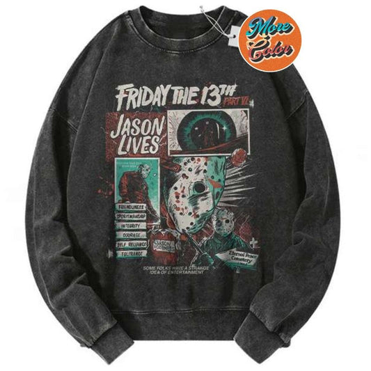 Friday the 13th Horror Anime Vintage Shirts, Cotton Unisex Sweatshirt, Crew Neck, Size S- 3XL, Menswear Top, Womenswear Top Underwear Streetwear