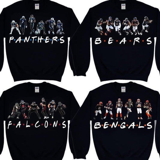 Friends TV Show Style Football Sweatshirt, Vintage 90s Sport Graphic Crewneck Pullover, Unisex All Teams Game Day Shirt, Full Color Player Print, Funny Parody Fan Apparel for Football Lovers