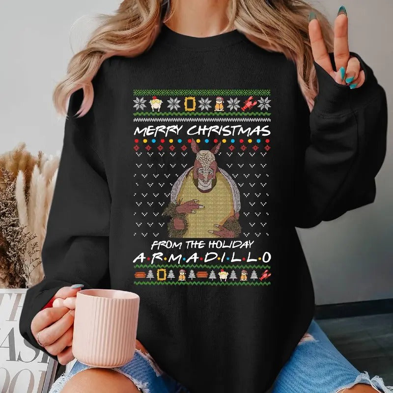 Friends Tv Show Sweatshirt, Armadillo T Shirt, Merry Christmas The Holiday Armadillo Ugly Sweater Shirt, Christmas Xmas Gifts