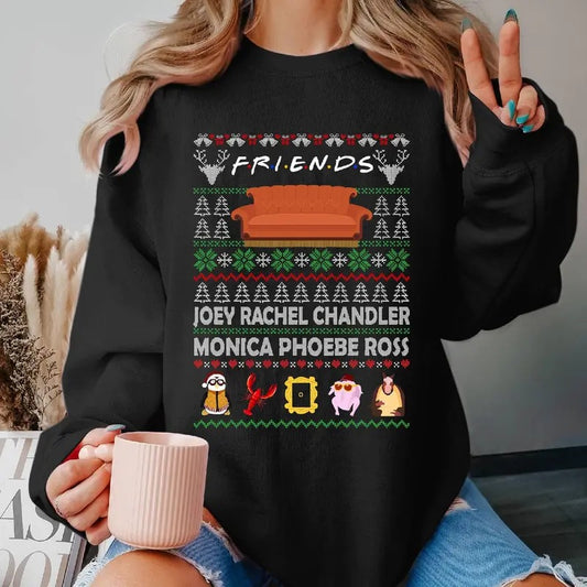 Friends Tv Show Sweatshirt, Friends Characters T Shirt, Joey Rechel Chandler Monica Phoebe Ross Ugly Sweater Shirt, Christmas Xmas Gifts