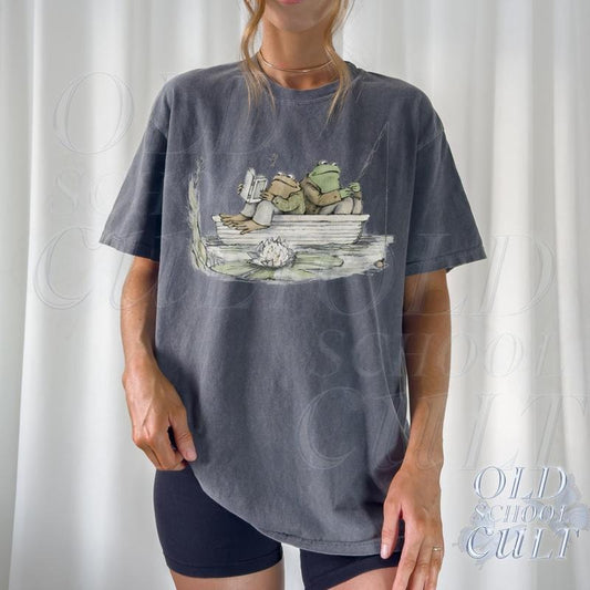 Frog 90s Vintage  Shirt, Retro Toad Tee, Nature Shirt, 2000s Frog T-Shirt, Book Lovers Shirt, Oversize Cute Cotton Washed Tee
