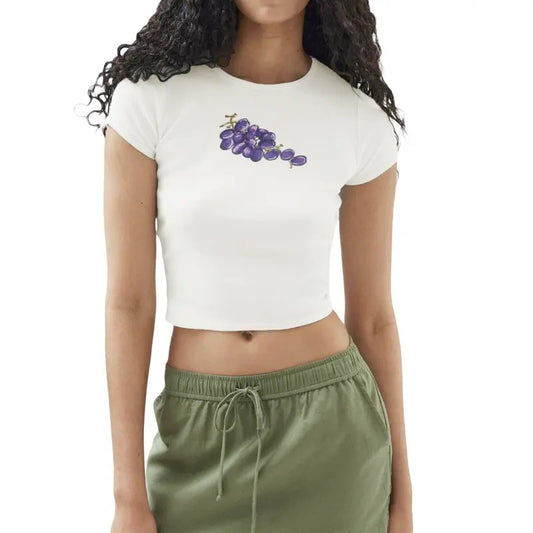 Women's Crew Neck Cropped Tops Short Sleeve Fruit/Frog Print Slim Fit Baby Tees Streetwear Casual Fabric