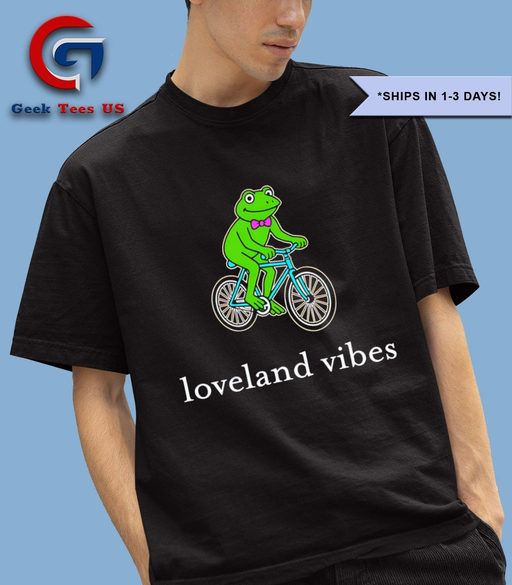 Frog riding bicycle loveland vibes shirt