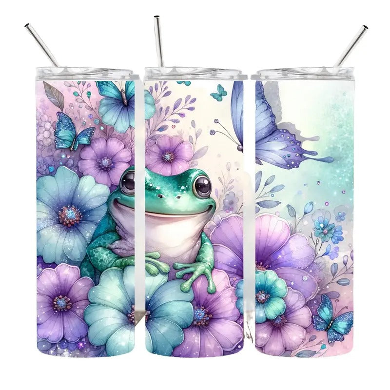 Frog with flowers and butterfly 20oz Stainless steel tumbler T-Shirts, Hoodie, Sweatshirt | DripVista.com