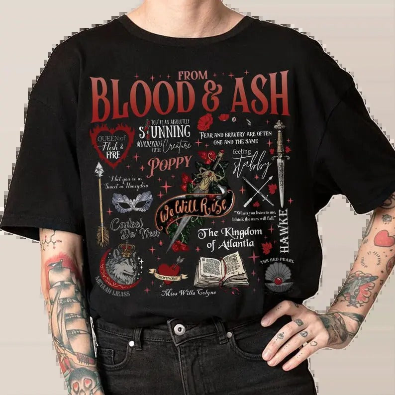 From Blood And Ash We shirt, We Will Rise shirt, The Kingdom Of Atlantia shirt, throne of glass book merch