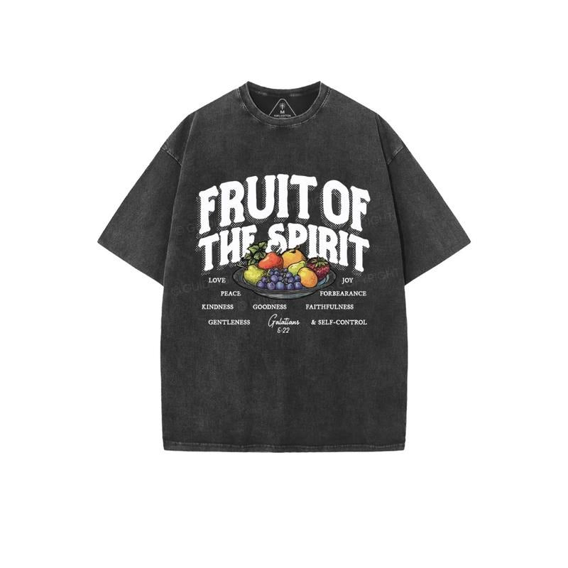 Fruit Of The Spirit Christian Comfy Printed Tee Pure Cotton Fabric Casual Streetstyle Crew Neck Short Sleeve Soft-Washed T-Shirt Trendy Tops for Women for Men, Perfect Gift Love