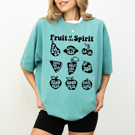 Fruits of the Spirit Scripture Shirt Comfort Colors, Christian Religious Crewneck Women Tee, Vintage Aesthetic Bible Verse Gifts, Retro Fruit Art Womenswear