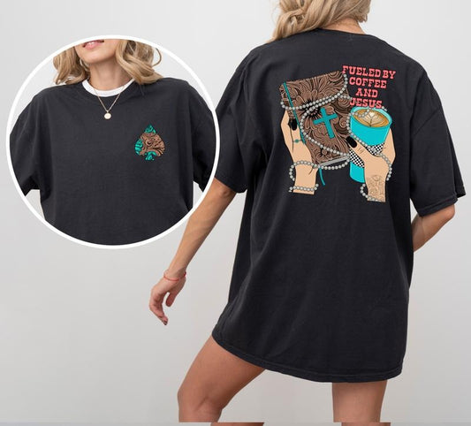 Fueled by Coffee & Jesus Western Tee Casual Comfortable