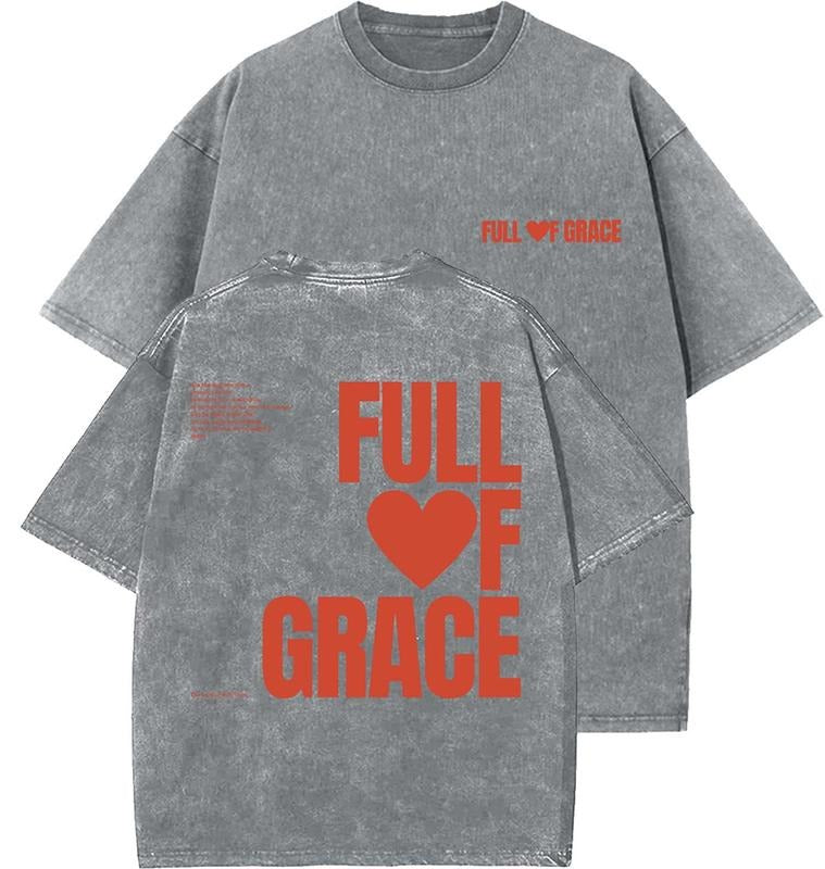 Full Of Grace Unisex Washed T-Shirt, Christian t shirts, Vintage 90s Graphic Tee, Gift Top Womenswear Cotton Mineral...