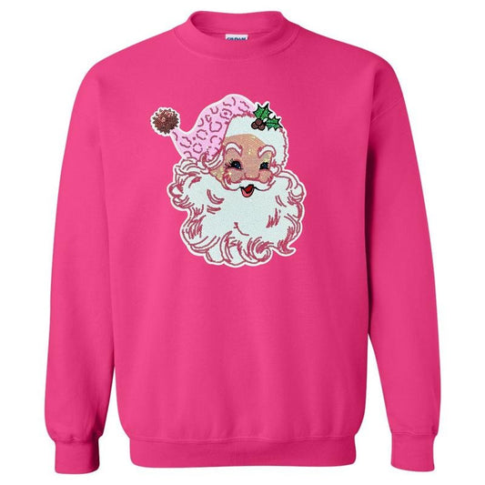 Full Sequin Blushing Santa Patch Sweatshirt
