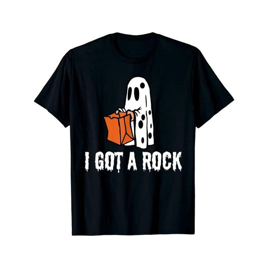 Fun & Spooky Halloween T-Shirt - 100% Cotton, Short Sleeve, Round Neck, Casual Wear - Unique "I Got a Rock" Design made in usa
