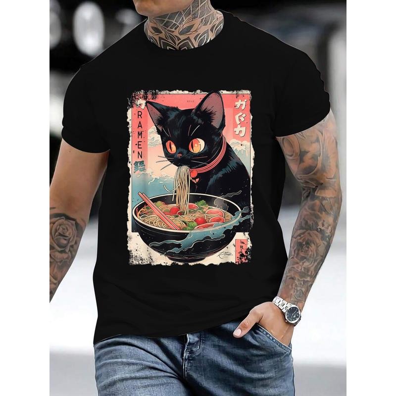 "Fun - filled Men'WB shield Lightsaber brand - Shirt with WB shield Quirky Design, Featuring WB shield Black Cat Eating...