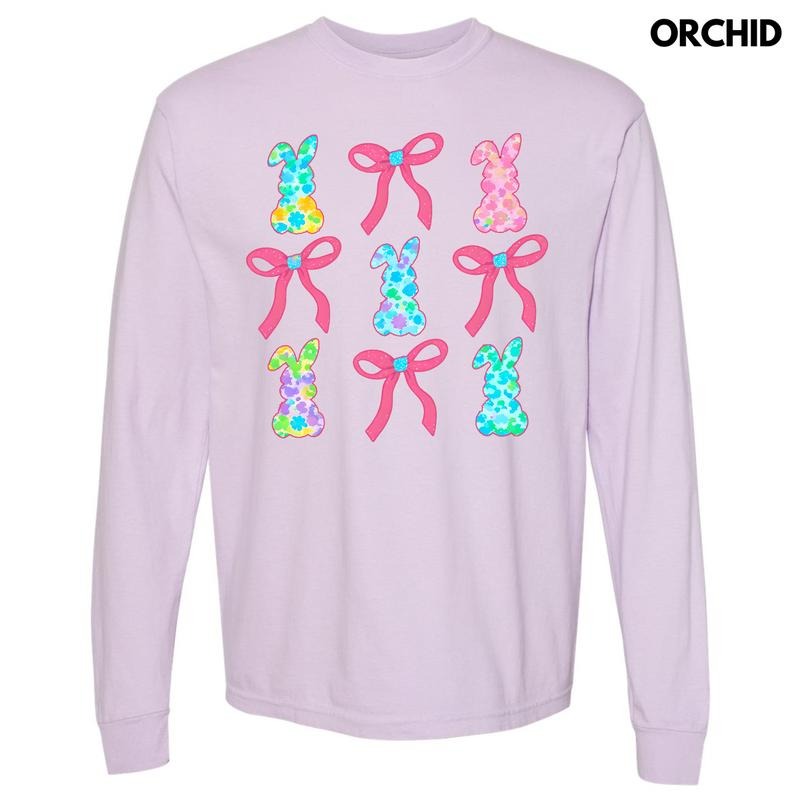Fun Bunny Bow Collage Long Sleeve Comfort Colors T-Shirt 'NLB' Hoodie, Sweatshirt | DripVista.com