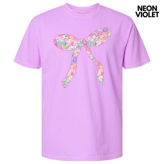 Fun Floral Bow Comfort Colors T-Shirt 'NLB'