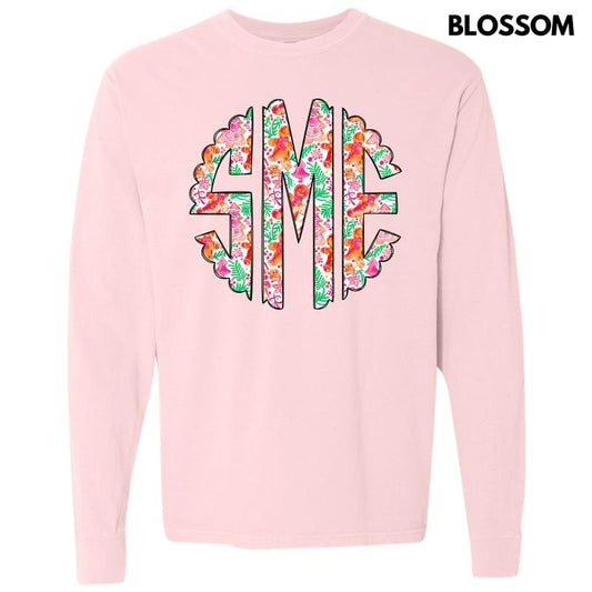 Fun Gingerbread Christmas Monogram Long Sleeve Comfort Colors T-Shirt 'NLB'
