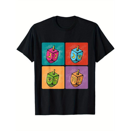 Fun Hanukkah Top Bop style Colored men's T-shirt Black casual short sleeved men's sports T-shirt Made in USA