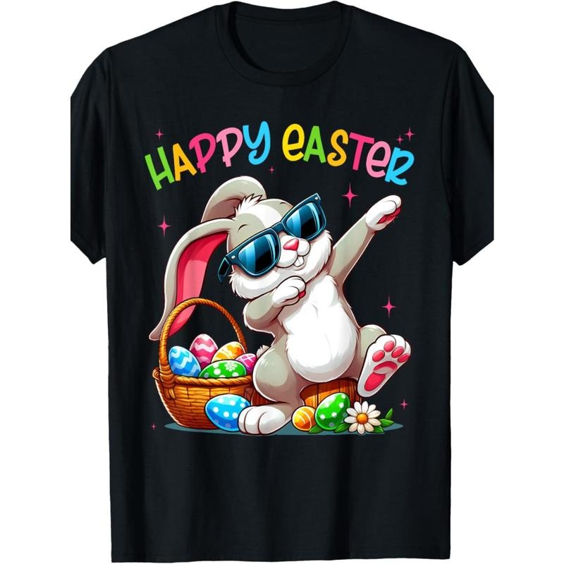 Fun Little Rabbit Easter Adult T-shirt - Casual Cotton Printed Top, Breathable and Machine Washable, Suitable for All Seasons Made in USA