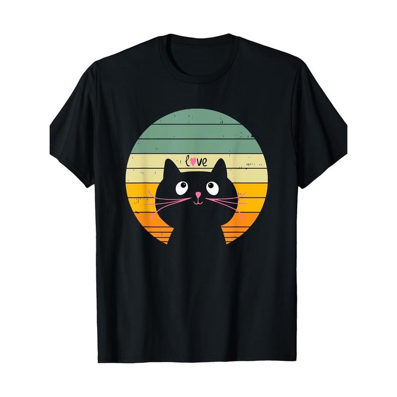 Fun and cute Retro Sunset Retro style Cat Love T-shirt -100% cotton Made in USA Hoodie, Sweatshirt | DripVista.com