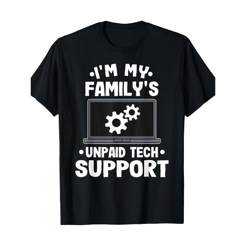 Funny 'Family Tech Support' Cotton T-Shirt for Men - Casual Crew Neck, Short Sleeve, Breathable Fabric Made in USA