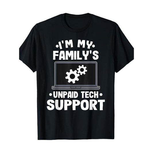 Funny 'Family Tech Support' Cotton T-Shirt for Men - Casual Crew Neck, Short Sleeve, Breathable Fabric Made in USA