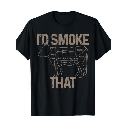 Funny 'I'd Smoke That' BBQ Chef & Butcher Graphic Tee - 100% Cotton, Casual Round Neck T-Shirt for Men made in usa