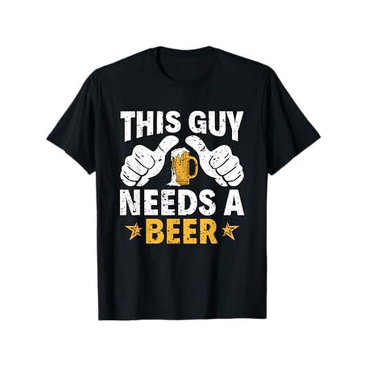 Funny 'This Guy Needs a Beer' Graphic Tee - 100% Cotton, Breathable & Soft, Perfect for All Seasons - Men's Casual Round-Neck T-Shirt made in usa